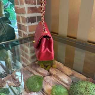 CHANEL Red Leather Half Moon Flap Bag