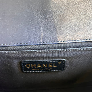 CHANEL Dark Navy Boy Bag Medium Calfskin Shoulder Bag