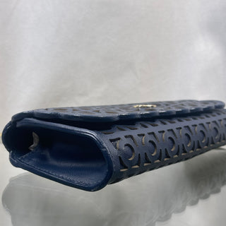 TORY BURCH Navy Blue Versus Laser Cut Scalloped Wallet On Chain