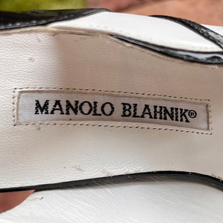 MANOLO BLAHNIK White/Black Slingback Patent Leather Heels SZ 35 (US 5)