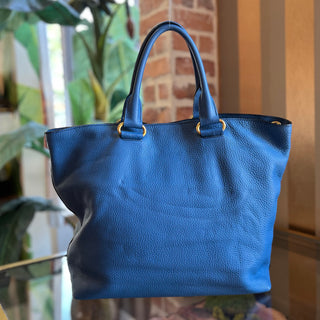 PRADA Blue Vitello Daino Leather Tote