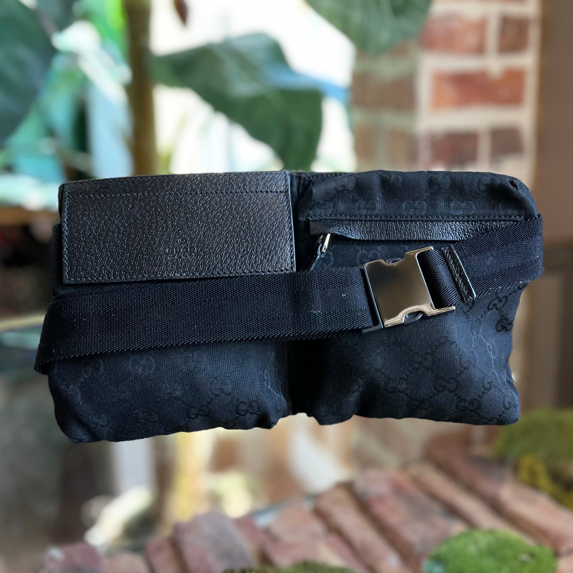 GUCCI Black GG Canvas Dual Pocket Belt Bag