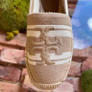 TORY BURCH Double T Jacquard Camello Espadrilles SZ 8
