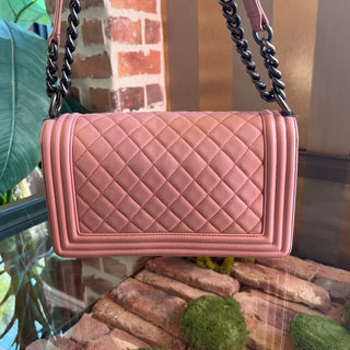 CHANEL Boy Bag Medium Pink Quilted Calfskin Shoulder Bag