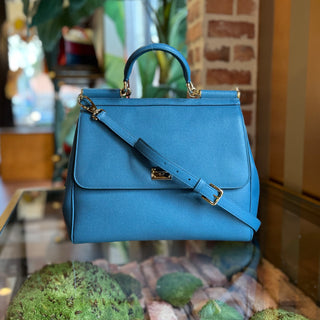 DOLCE&GABBANA Sicily Blue Dauphine Calfskin Leather Top Handle