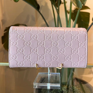 GUCCI Pink Guccissima Leather Continental Cat Head Flap Wallet
