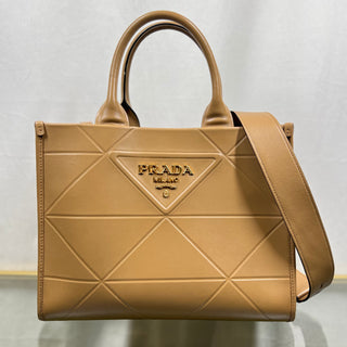 PRADA Symbole Small Beige Khaki Leather Tote Bag