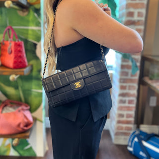 CHANEL East West Chocolate Bar Flap Black Lambskin Shoulder Bag