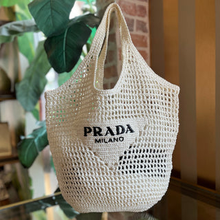 PRADA White Raffia Shopping Tote