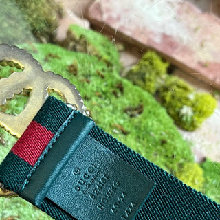GUCCI Green Red Web Stripe Elastic Torchon Buckle Belt SZ60/24