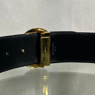 CARTIER Black Leather Gold-Tone Panthere Round Buckle Belt TS3798