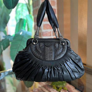 CHRISTIAN DIOR Basket Black Pleated Lambskin Plisse Tote Bag