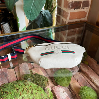 GUCCI Small Printed White Pebbled Leather Belt Bag