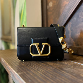 VALENTINO Stud Sign Small Black Leather Crossbody