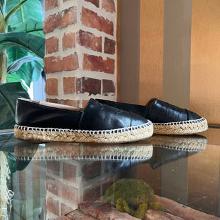 CHANEL CC Black Leather Espadrilles SZ 36 (US 6)