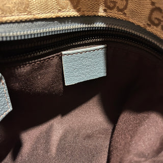 GUCCI Small Beige Blue GG Canvas Web Strap Zip Messenger Crossbody Bag