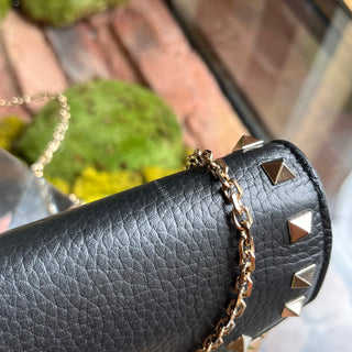 VALENTINO Rockstud Black Calfskin Leather Wallet On Chain