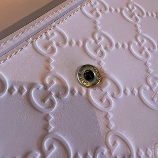 GUCCI Pink Guccissima Leather Continental Cat Head Flap Wallet