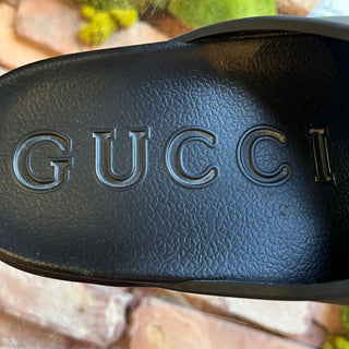 GUCCI GG Black Leather Rubber Platform Slides