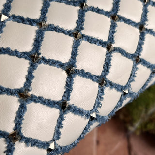 VALENTINO Rockstud Spike Denim Nappa Leather Wallet on Chain Crossbody Bag