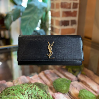 SAINT LAURENT Kate Black Grain de Poudre Leather Clutch