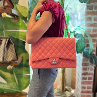 CHANEL Maxi Double Flap Pink Calfskin Leather Shoulder Bag
