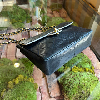 CHANEL Single Flap Black White Lambskin Quilted Shoulder Bag