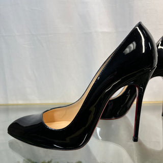 CHRISTIAN LOUBOUTIN Carnielle Black Patent Leather Heels SZ37 1/2