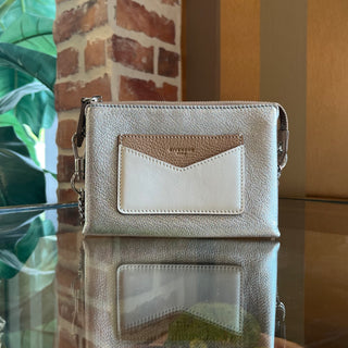 GIVENCHY Metallic Silver Beige Leather Dutton Pouch