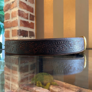 GUCCI GG Brown Calfskin Tooled Leather Belt SZ 90/36