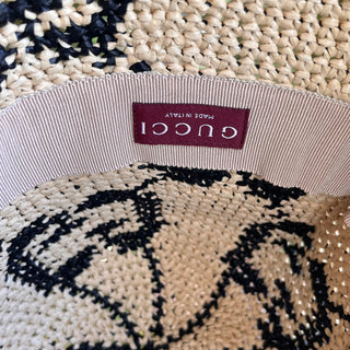 GUCCI Beige GG Monogram Raffia Bucket Hat SZ57(M)