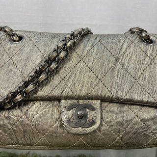 CHANEL Le Marias Ligne Distressed Metallic Silver Flap Bag ADI1123