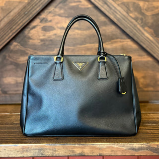 PRADA Small Black Saffiano Lux Leather Tote Bag
