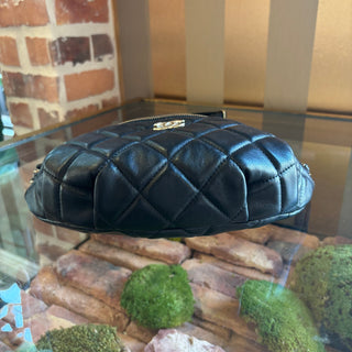 CHANEL Black Shiny Lambskin Quilted Belt Bag