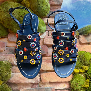 TORY BURCH Marguerite Applique Wrap Leather Sandals SZ 8