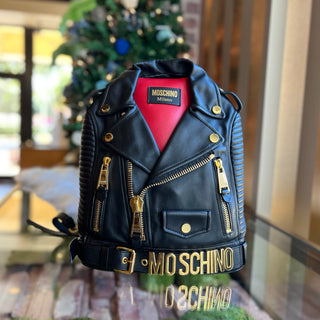 MOSCHINO Biker Jacket  Black Leather Backpack