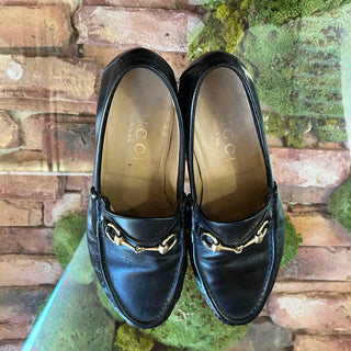 GUCCI Vintage Black Leather Horsebit Loafers SZ7