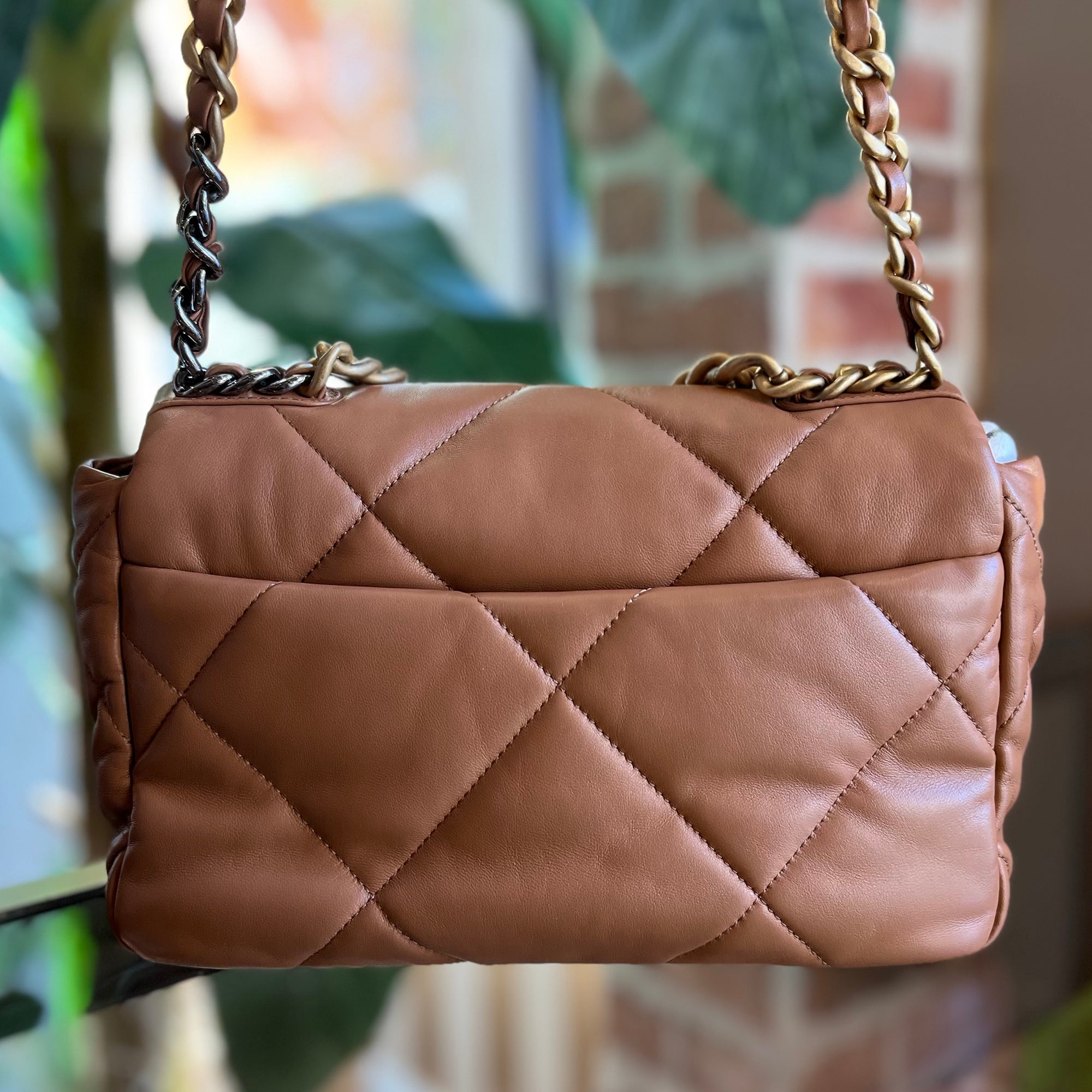 CHANEL Brown Lambskin Quilted Medium 19 Flap