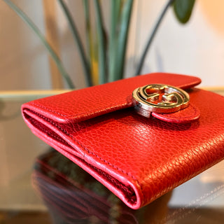 GUCCI Interlocking G Logo Red Dollar Compact Bi-Fold Wallet