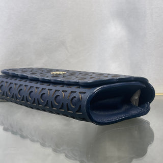 TORY BURCH Navy Blue Versus Laser Cut Scalloped Wallet On Chain