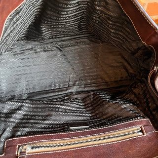 PRADA Buckle Striped Brown Shoulder Bag