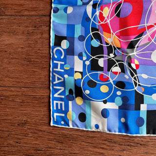 CHANEL Abstract Print Multicolor Silk Scarf