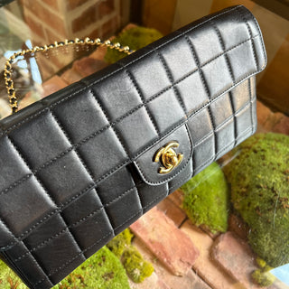 CHANEL East West Chocolate Bar Flap Black Lambskin Shoulder Bag