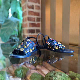 TORY BURCH Marguerite Applique Wrap Leather Sandals SZ 8