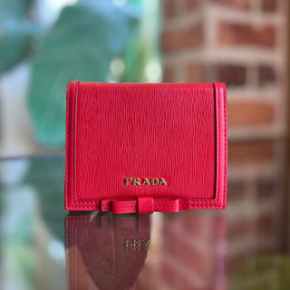 PRADA Bow Red Vitello Move Leather Wallet