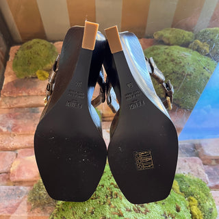 FENDI FF Brown Coated Canvas Zucca Wedges SZ 34 (US 4)
