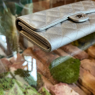 CHANEL Classic Silver Metallic Quilted Flap Wallet