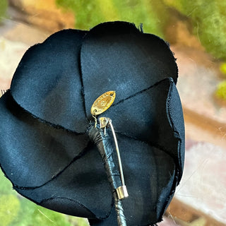 CHANEL Black Fabric Camelia Flower Brooch Pin