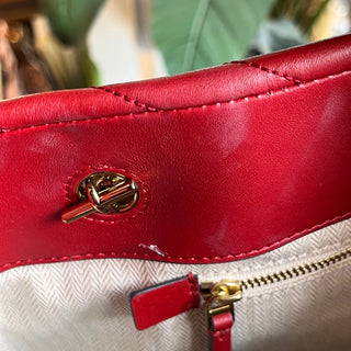 TORY BURCH Kira Chevron Red Leather Tote