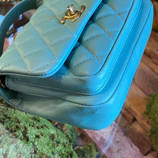 CHANEL Mini Blue Quilted Calfskin Leather Top Handle Bag